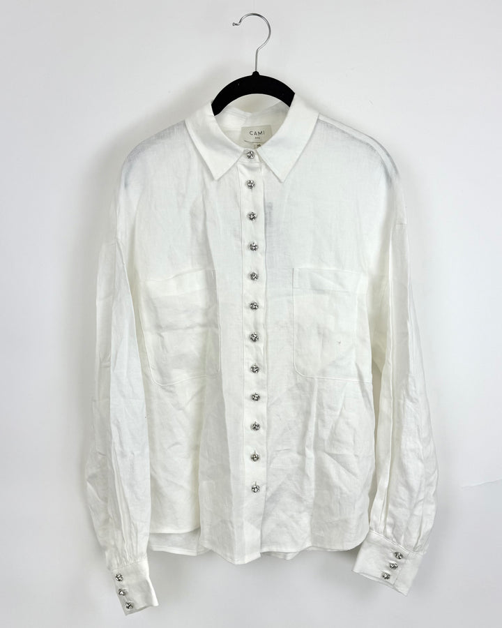 White Buttoned Collar Top - Size 0/2