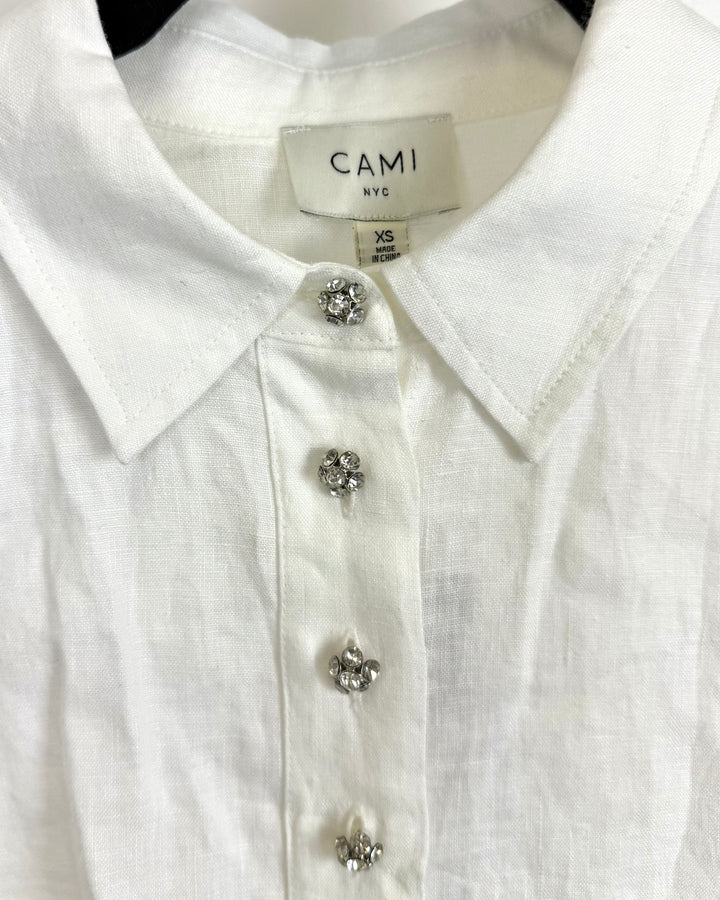 White Buttoned Collar Top - Size 0/2