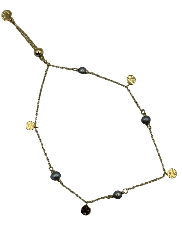 Gold Charms and Grey Pearls Bracelet