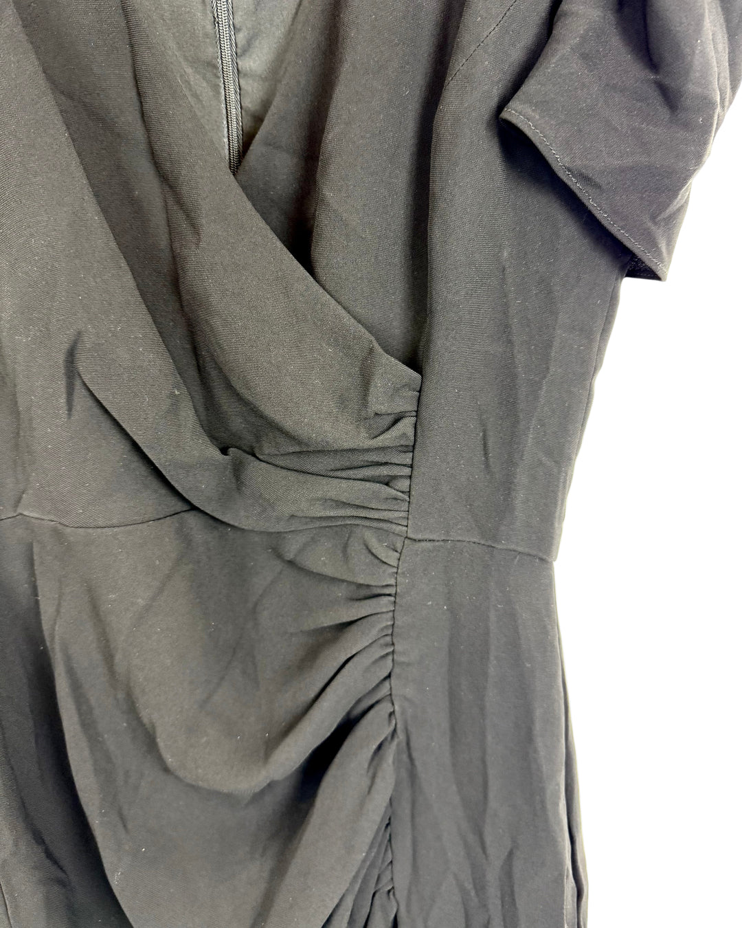 Black V Neck Short Sleeve Ruffle Dress - Size 4