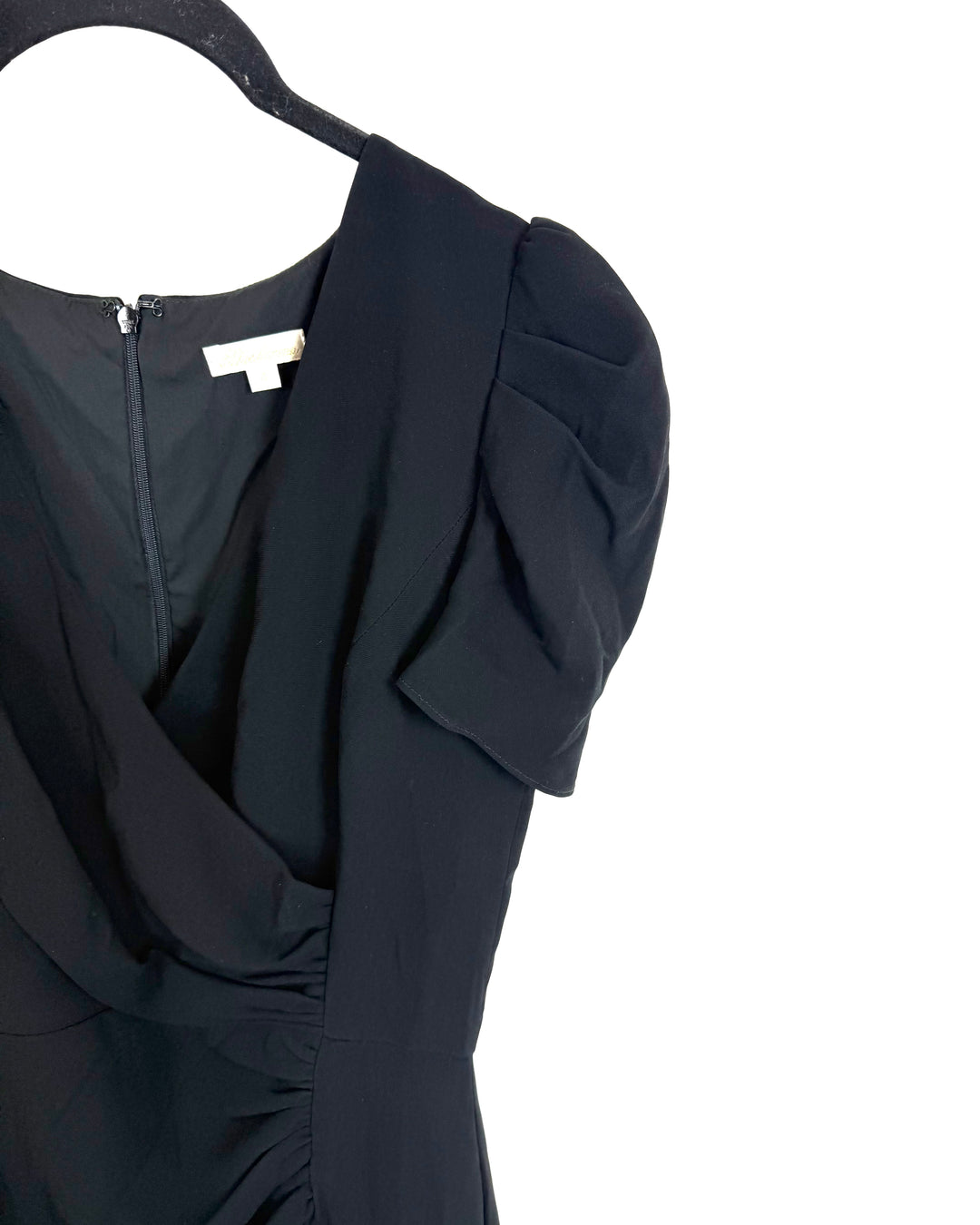Black V Neck Short Sleeve Ruffle Dress - Size 4