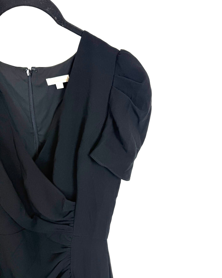 Black V Neck Short Sleeve Ruffle Dress - Size 4