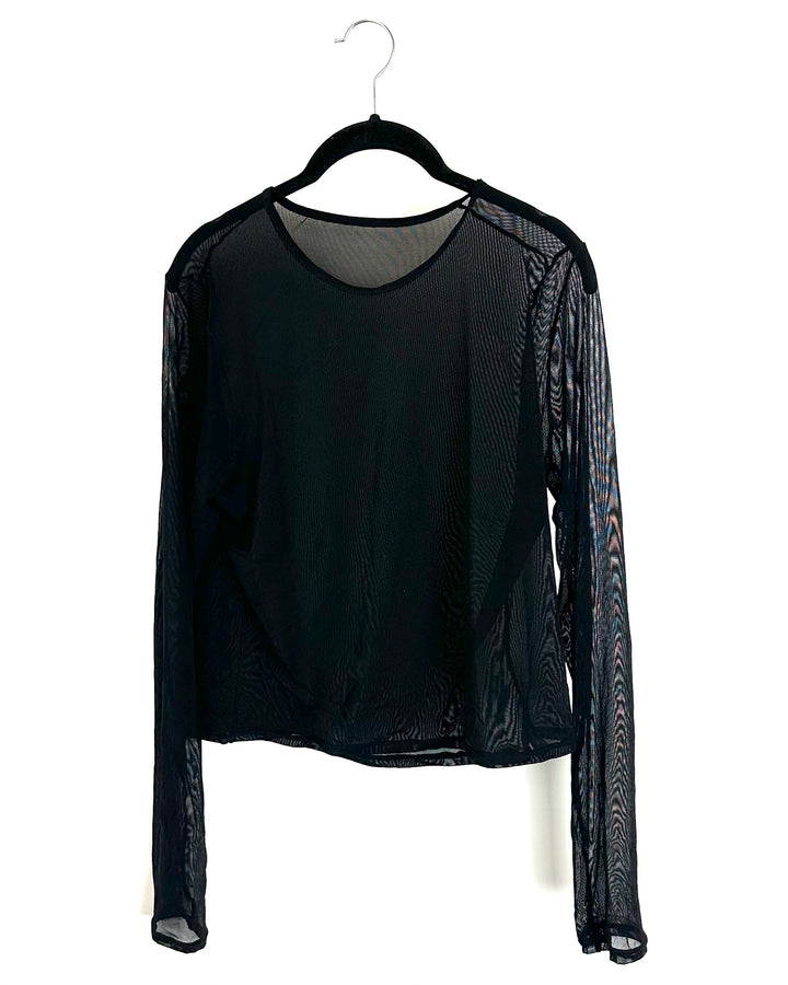 Black Mesh Long Sleeve Top - Size 4/6