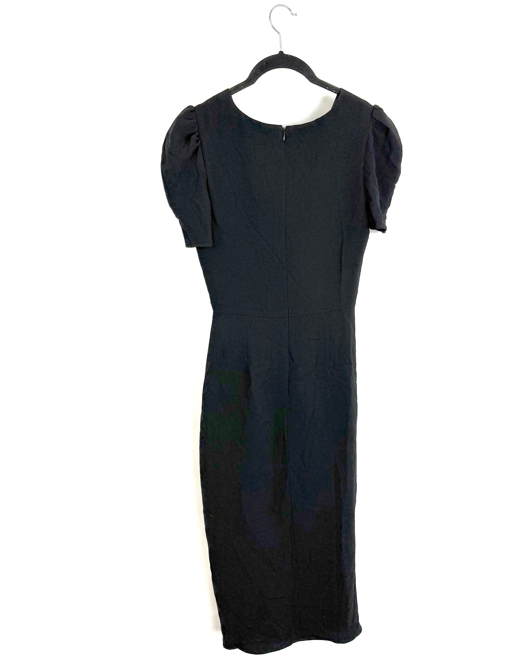Black V Neck Short Sleeve Ruffle Dress - Size 4