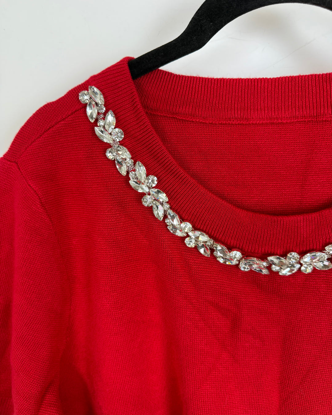 Red Rhinestone Neck Sweater - Size 6/8