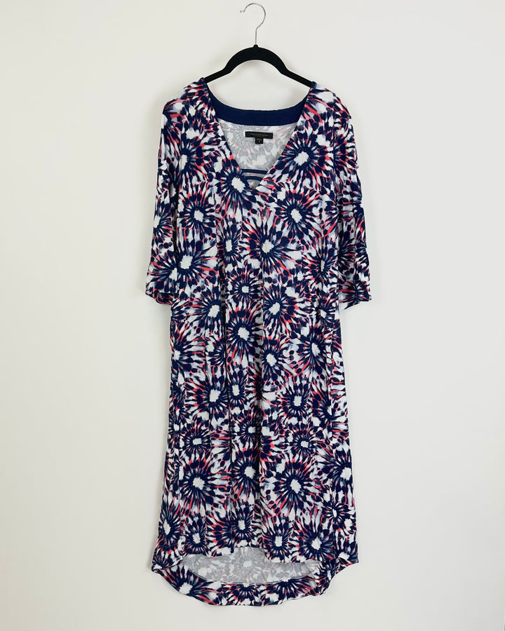 Multicolor Abstract Print Nightgown 3/4 Sleeve - Small