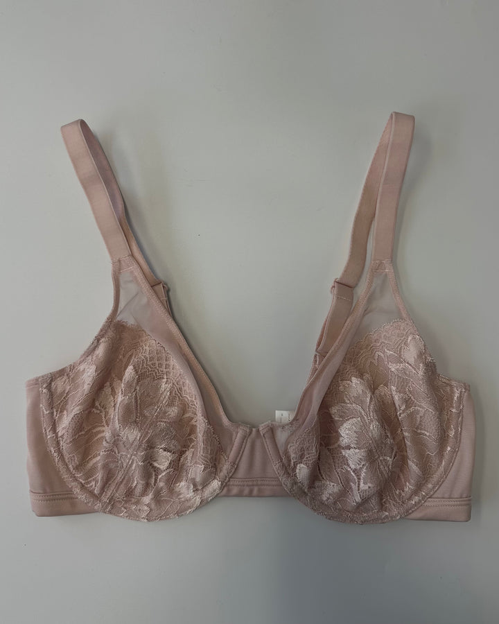 Rose Pink Lace & Mesh Underwire Bra -34C