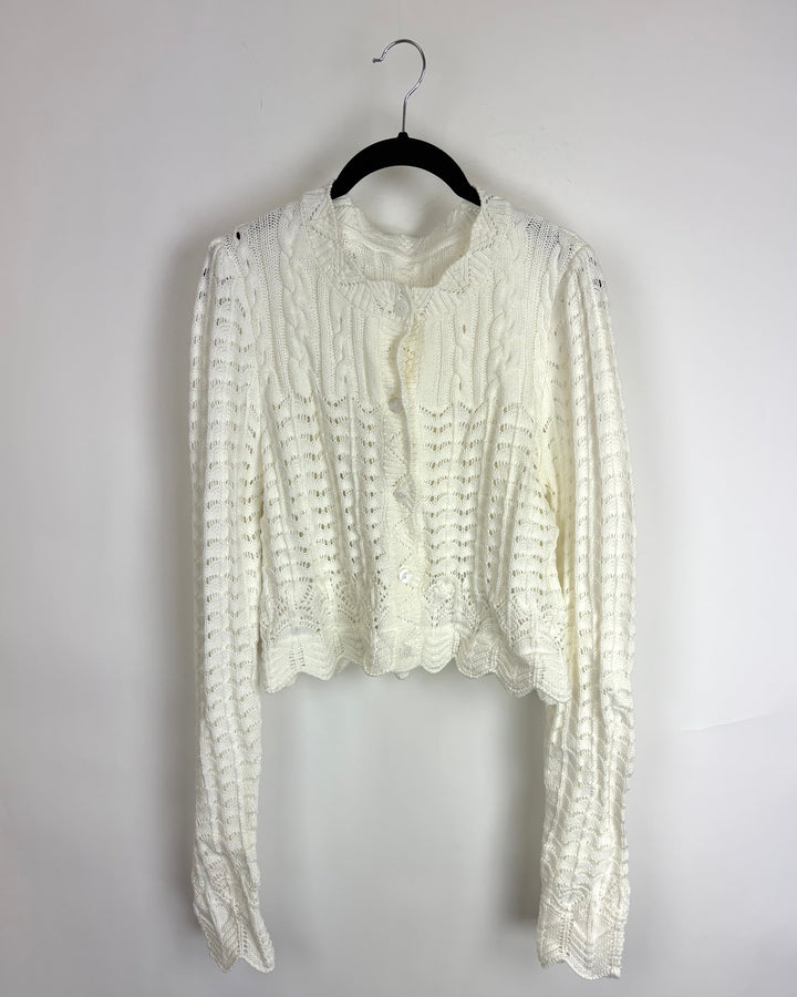 White Tight Knit Button Down Cardigan - Size 0/2