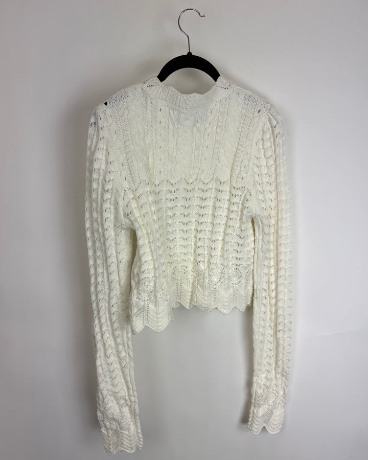 White Tight Knit Button Down Cardigan - Size 0/2
