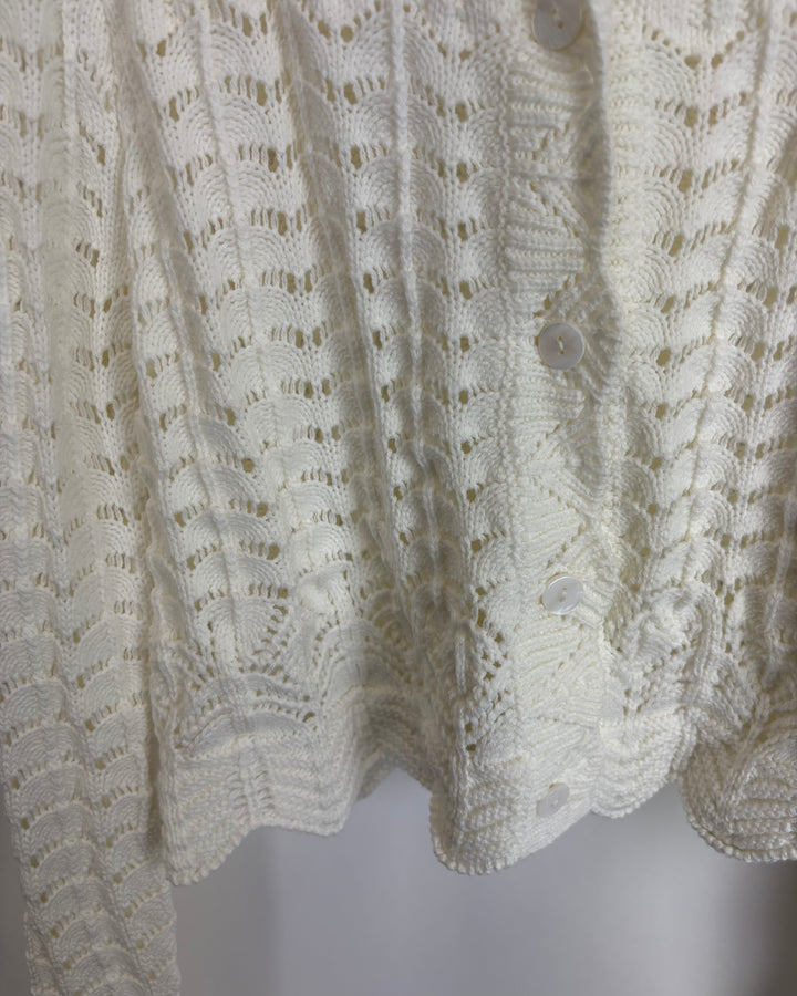 White Tight Knit Button Down Cardigan - Size 0/2