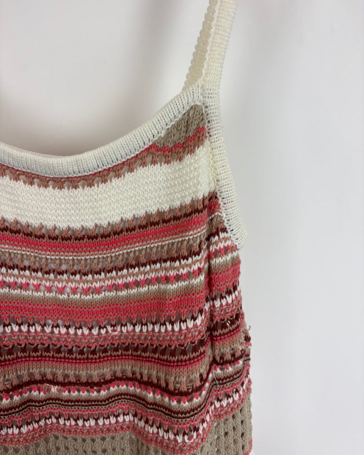 Pink, Brown, and White Crochet Dress - Size 2/4