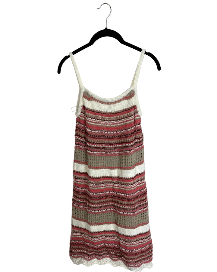 Pink, Brown, and White Crochet Dress - Size 2/4