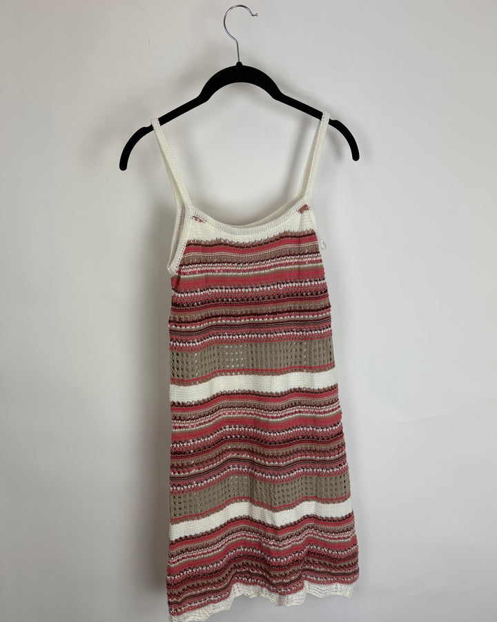 Pink, Brown, and White Crochet Dress - Size 2/4