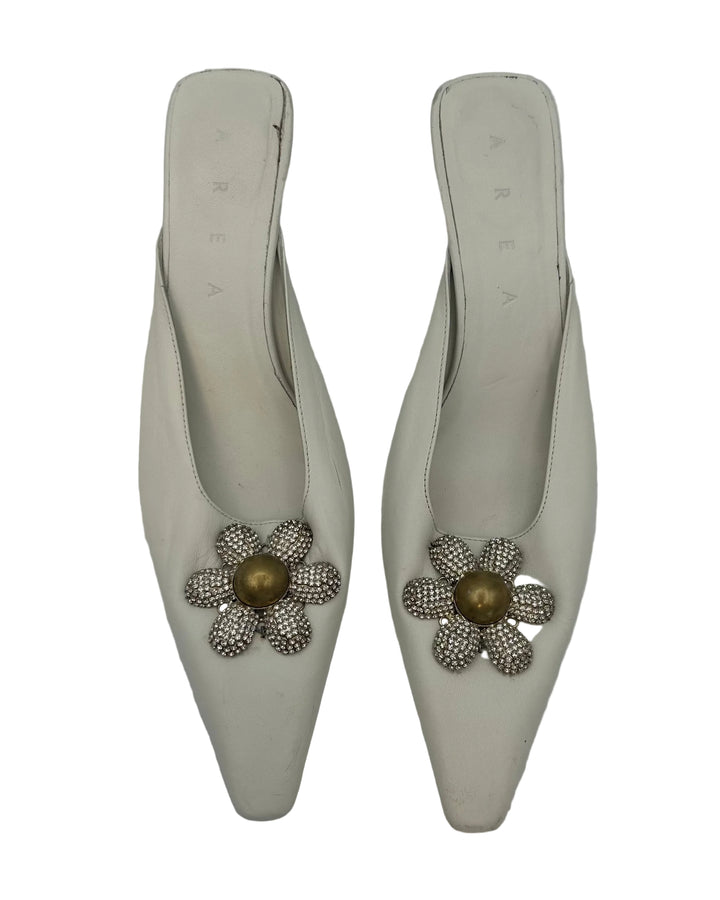 White Floral Gem Stone Kitten Heels - Size 38