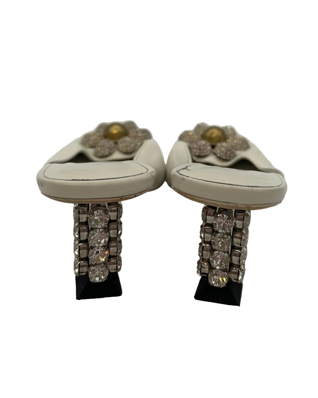 White Floral Gem Stone Kitten Heels - Size 38