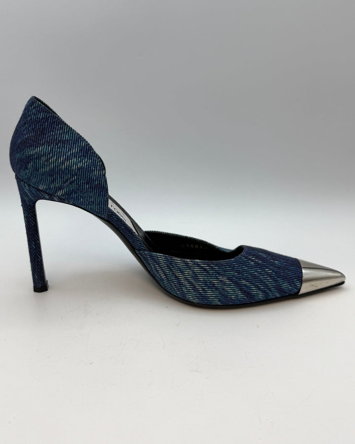 Blue Textured Denim Pumps - Size 39
