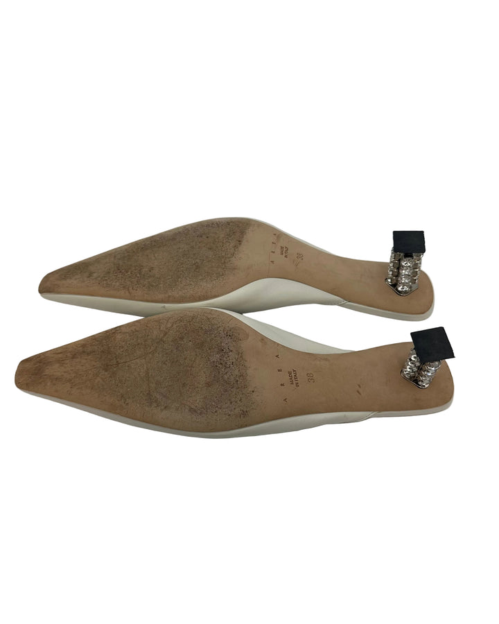 White Floral Gem Stone Kitten Heels - Size 38