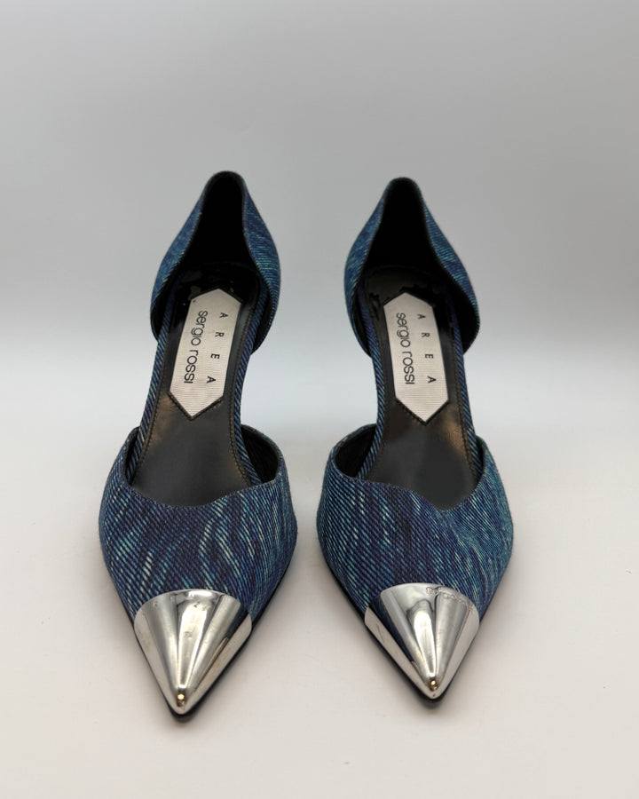 Blue Textured Denim Pumps - Size 39