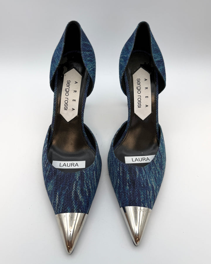 Blue Textured Denim Pumps - Size 39