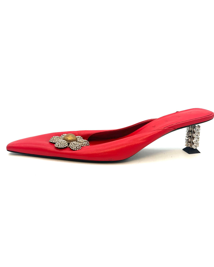 Red Floral Gem Stone Kitten Heels - Size 40