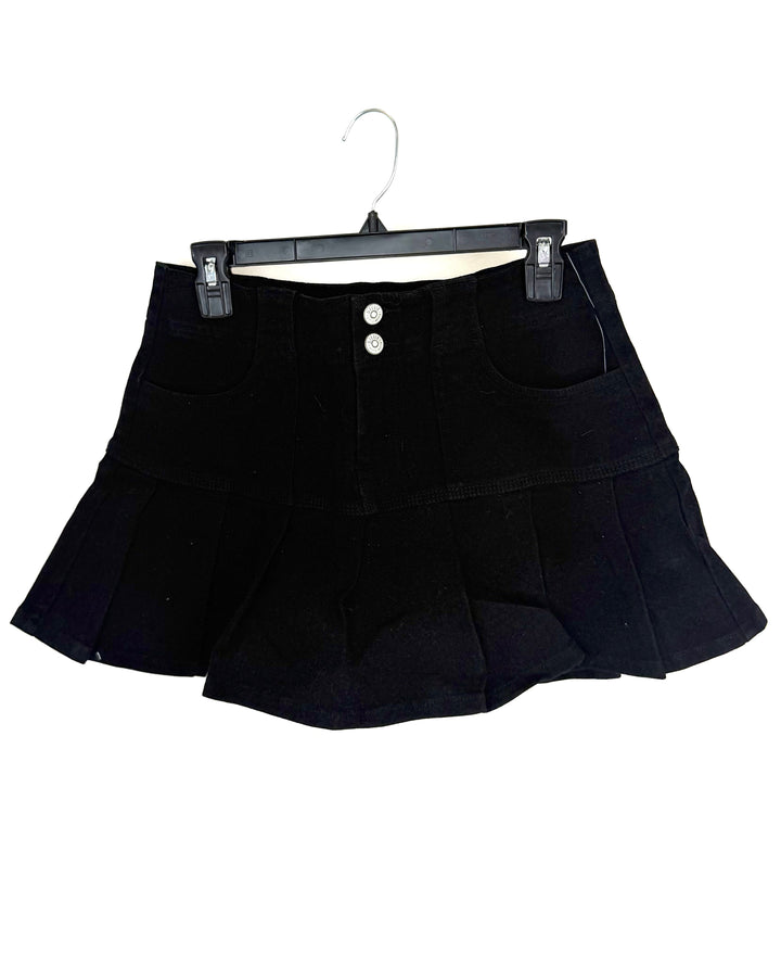 Black Denim Pleated Mini Skort - Size 2/4