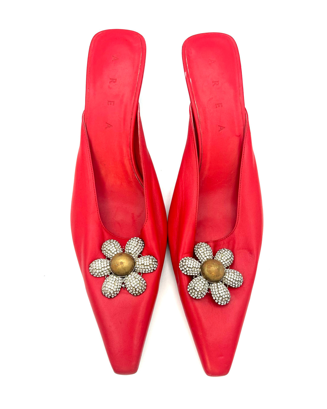 Red Floral Gem Stone Kitten Heels - Size 40