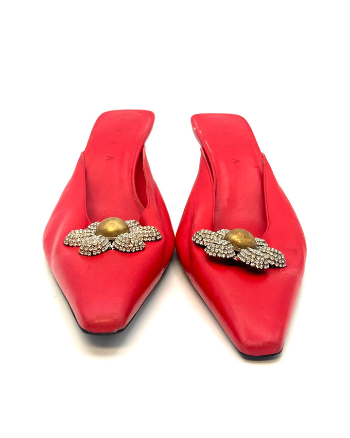 Red Floral Gem Stone Kitten Heels - Size 40