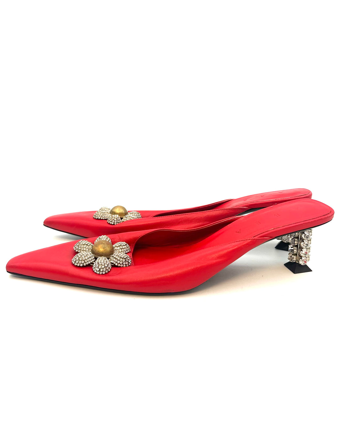 Red Floral Gem Stone Kitten Heels - Size 40