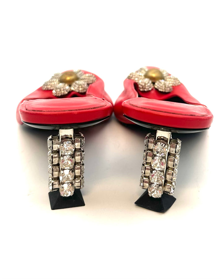 Red Floral Gem Stone Kitten Heels - Size 40