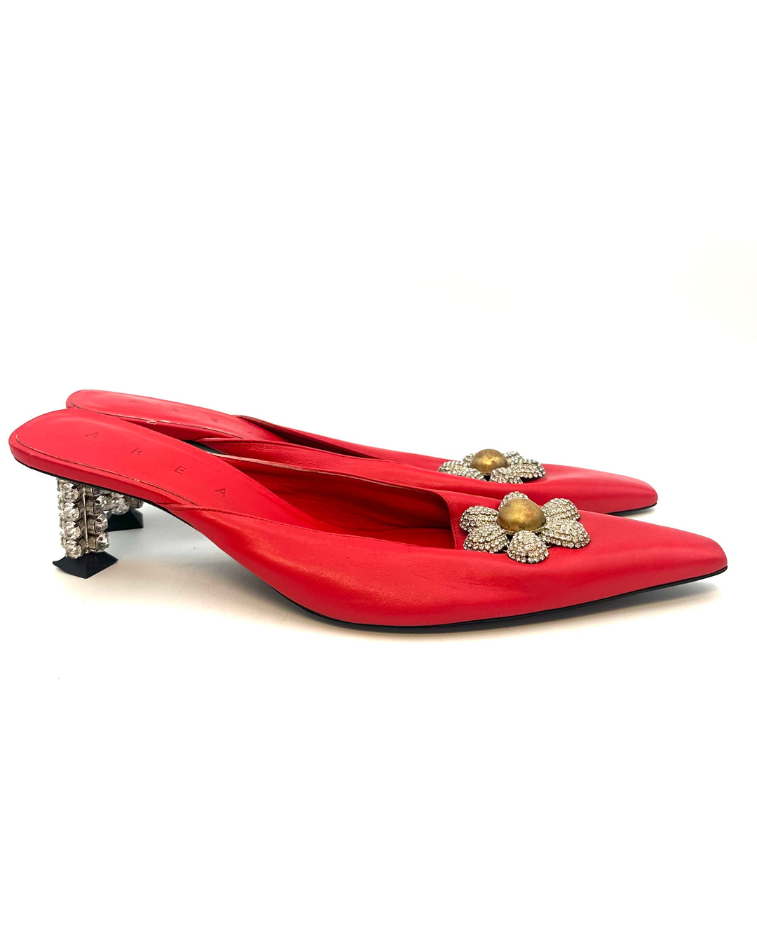 Red Floral Gem Stone Kitten Heels - Size 40