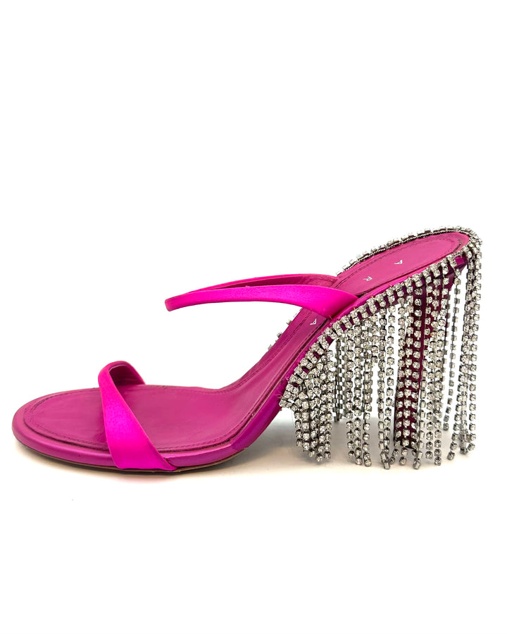 Fuchsia Pink Fringe Back Open Toe Heels - Size 41