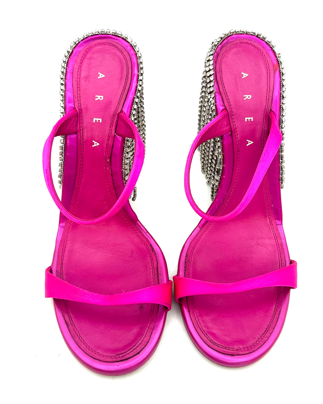 Fuchsia Pink Fringe Back Open Toe Heels - Size 41