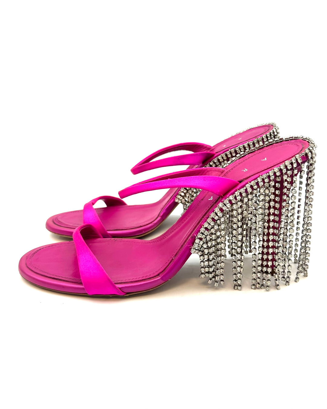 Fuchsia Pink Fringe Back Open Toe Heels - Size 41