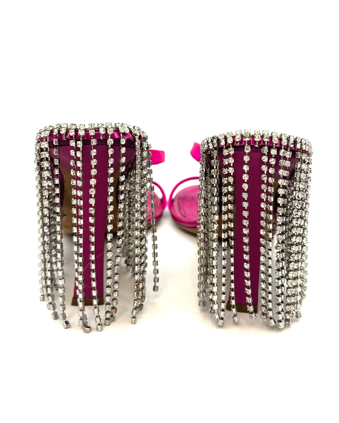 Fuchsia Pink Fringe Back Open Toe Heels - Size 41