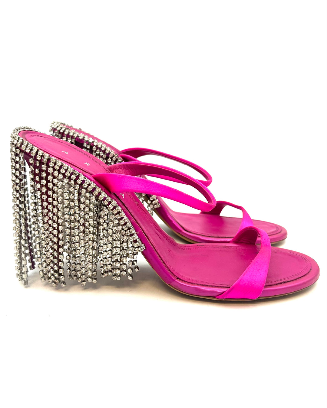 Fuchsia Pink Fringe Back Open Toe Heels - Size 41