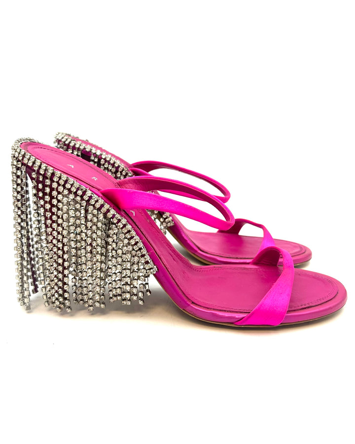 Fuchsia Pink Fringe Back Open Toe Heels - Size 41