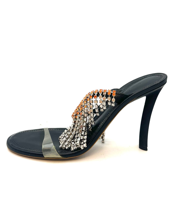 Black and Orange Rhinestone Fringe Heels - Size 40