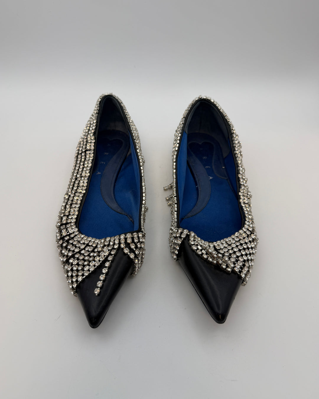Black Leather Rhinestone Fringe Flats - Size 39