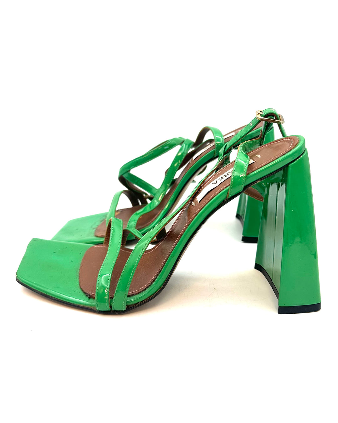 Green Patent A Front Block Heels - Size 39