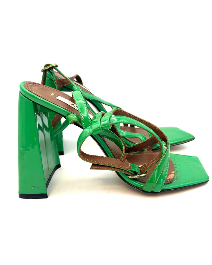 Green Patent A Front Block Heels - Size 39