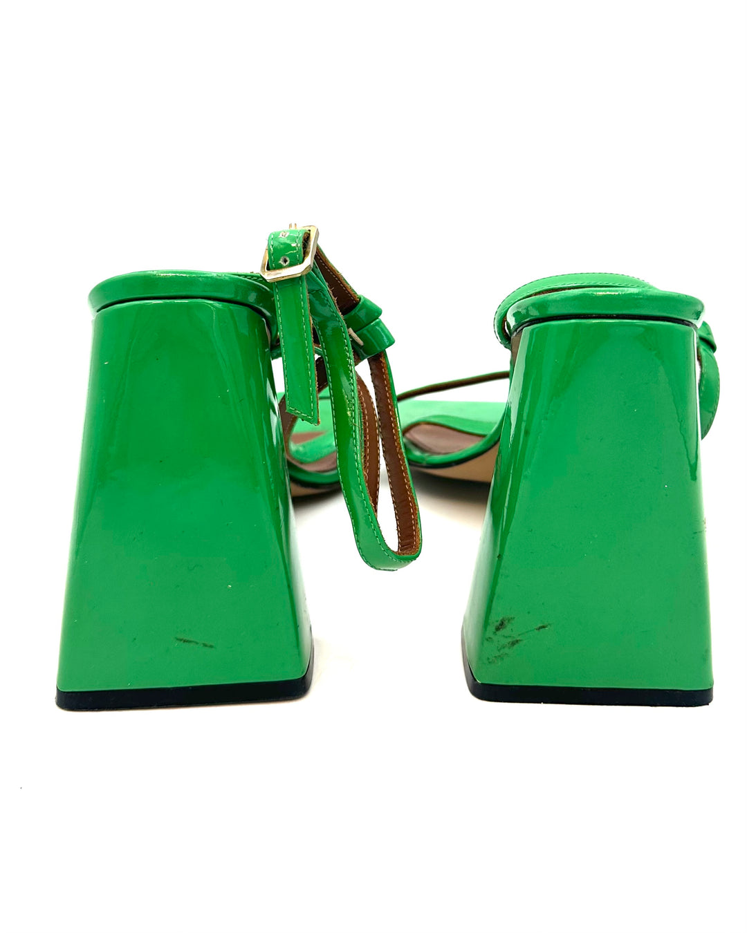 Green Patent A Front Block Heels - Size 39