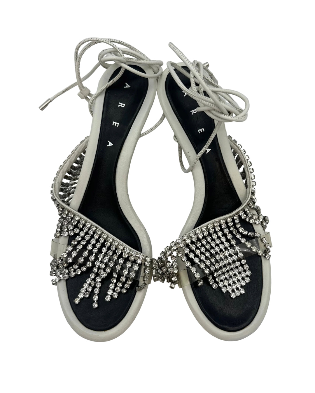 White Fringe Wrap Around Kitten Heels - Size 39