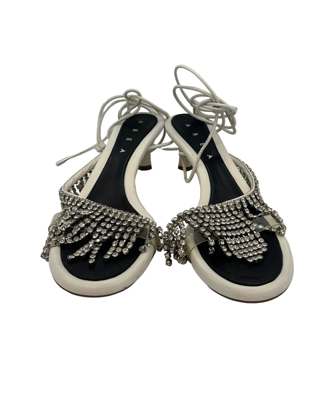 White Fringe Wrap Around Kitten Heels - Size 39
