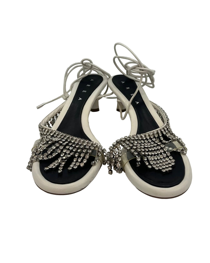 White Fringe Wrap Around Kitten Heels - Size 39