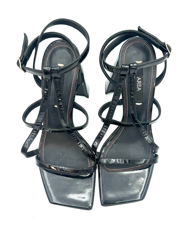 Black Patent A Front Block Heels - Size 39