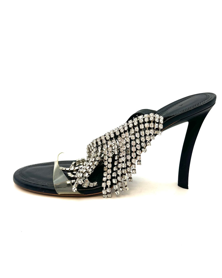 Silver Fringe and Black Leather Heels - Size 40