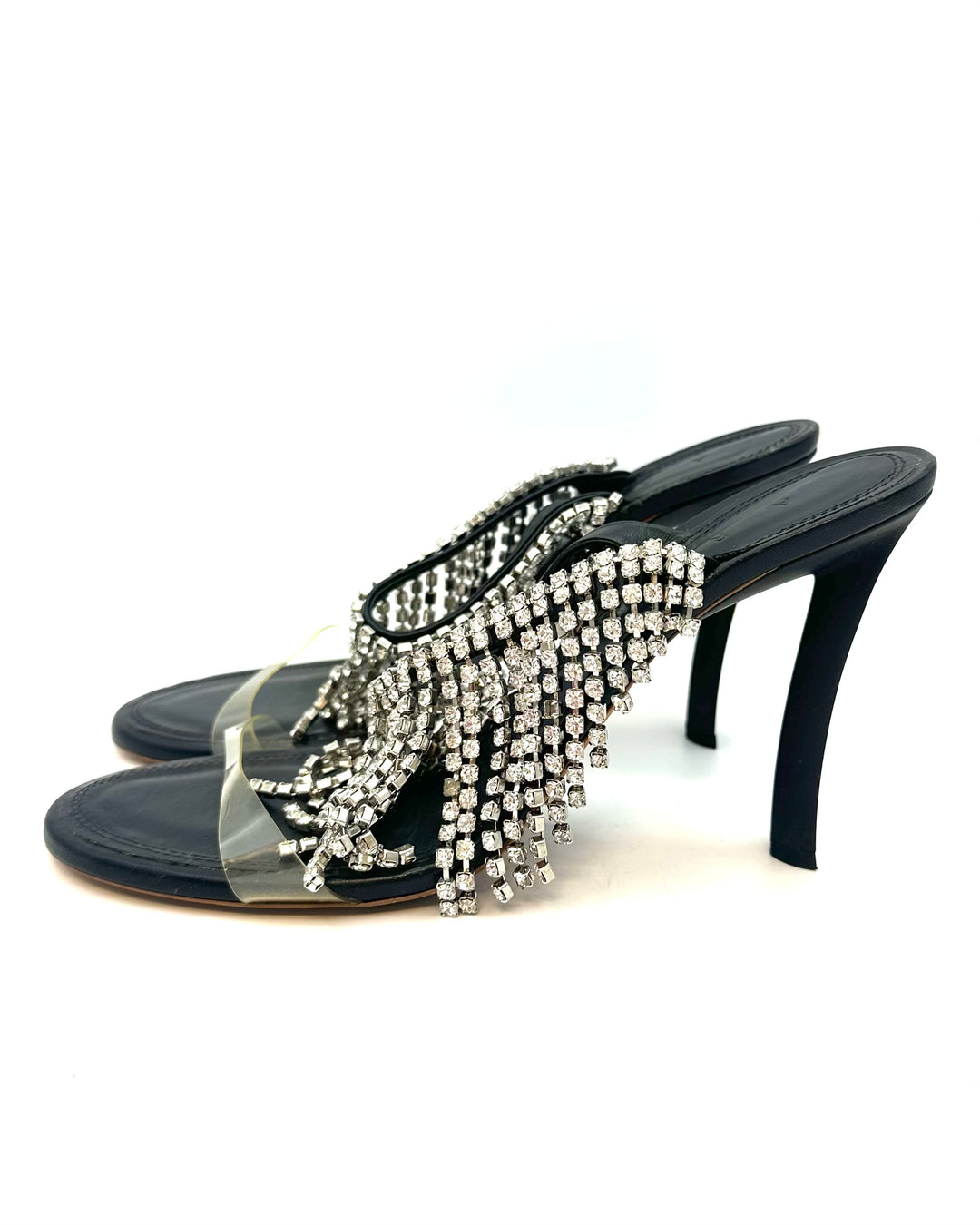 Silver Fringe and Black Leather Heels - Size 40