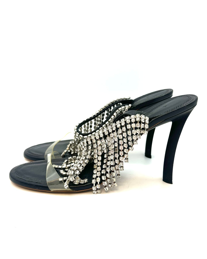 Silver Fringe and Black Leather Heels - Size 40