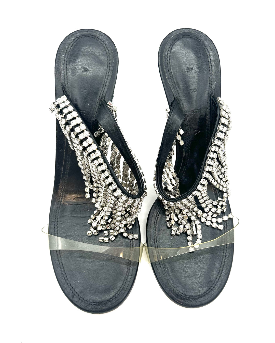 Silver Fringe and Black Leather Heels - Size 40