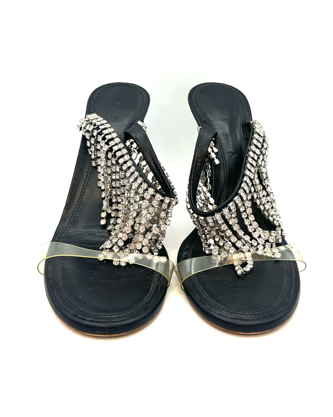 Silver Fringe and Black Leather Heels - Size 40